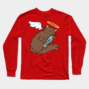 Fluffy Brown Cat Angel Long Sleeve T-Shirt